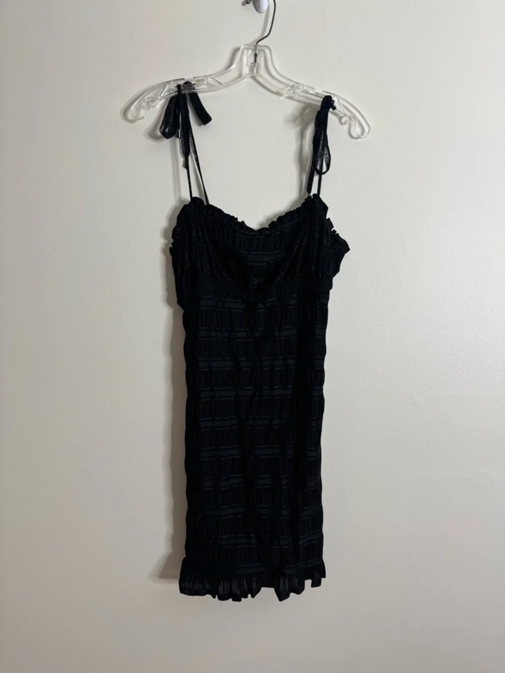 Free People Bittersweet Black Smocked Ruffle Sleeveless Cami Ruched Mini Dress L